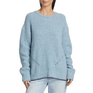 ATM Heather Merino Blend Crew Sweater in Denim Blue L